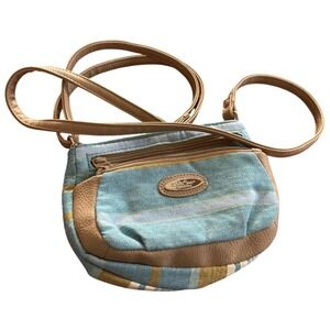Multi Sacs Women's Blue Stripe Crossbody Bag Tan Leather Trim Adjustable Strap